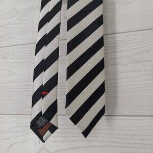 Imani Uomo Skinny Neck Tie Black Classic White Stripe Silk Touch Microfiber